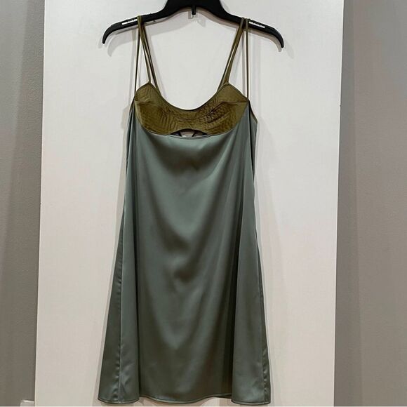 Zara, Green Satiny Lingerie Slip Dress, Size S - Picture 7 of 11